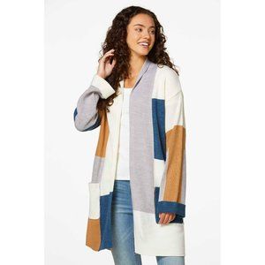 New Ladies Main Strip BEIGE AND BLUE CARDIGAN Size 2X